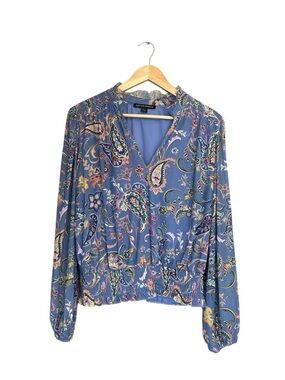 Boston Proper Blue Floral Paisley Print Blouse
